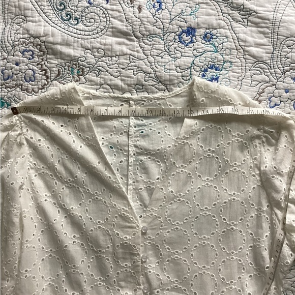 White eyelet cotton peplum long sleeve top - Picture 6 of 8